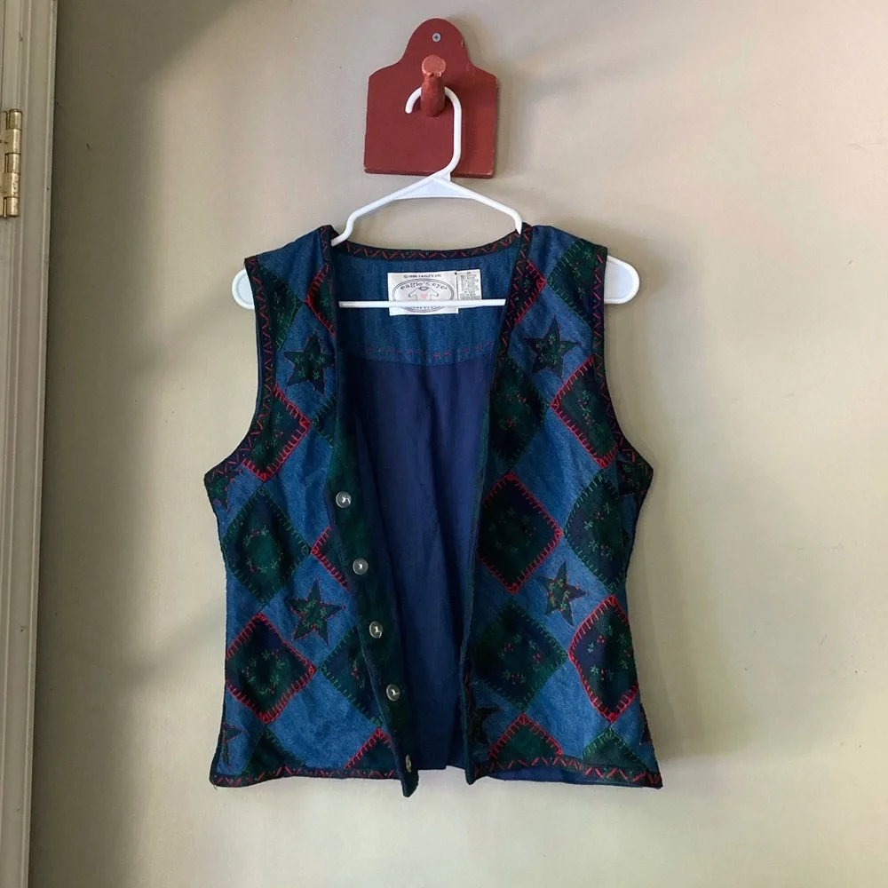 Vintage Eagle's Eye Blue & Green Patchwork Sweater Vest M - Picture 2 of 6